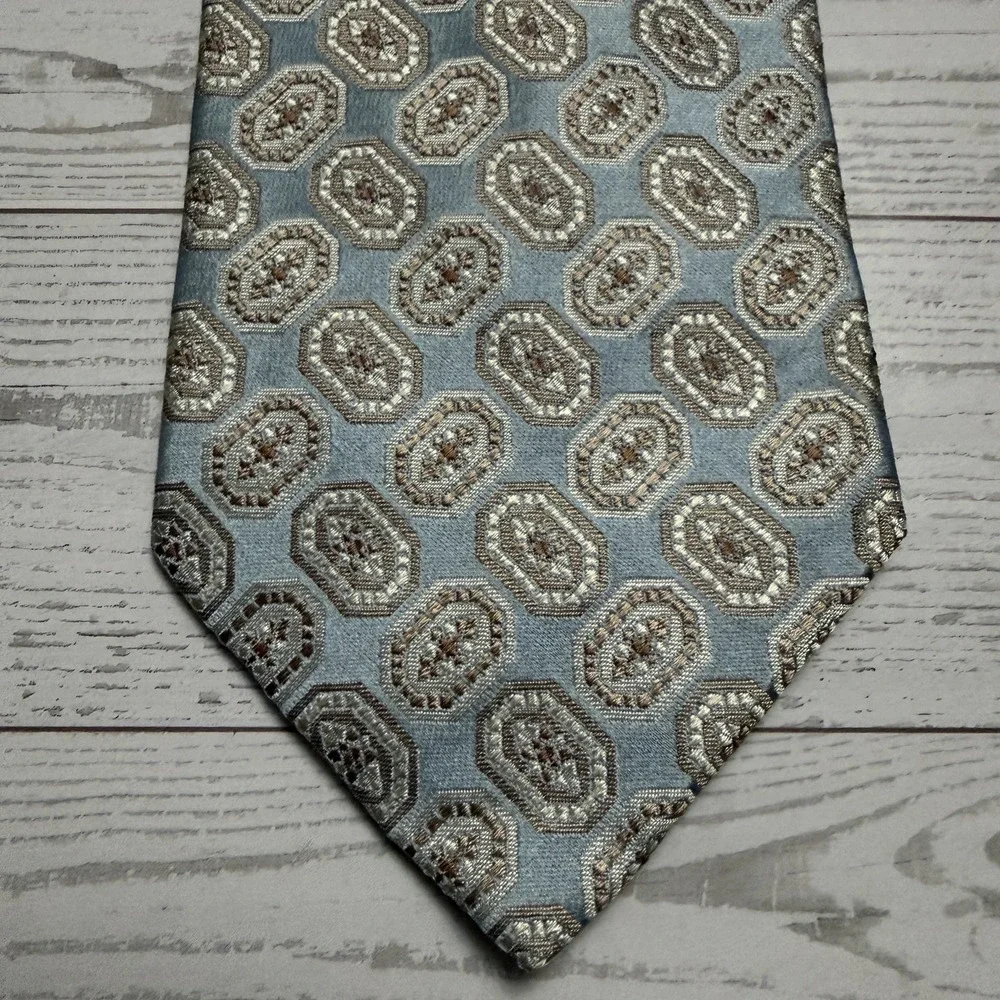 Dolce‎ & Gabbana Silk Brocade Blue Tan Brown Pattern Tie 58 x 3.75 Authentic